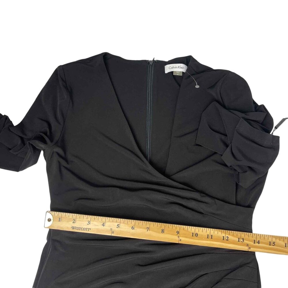 NWT Calvin Klein Womens Black Ruched Faux‎ Wrap Long Sleeve Bodycon Dress Size 8 - Picture 8 of 10